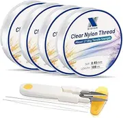 Pack of 4 Clear Fishing Wire 400m(0.45mmx100mx4 Spool),with 2 Needles,1 Scissor Fishing Line Clear Invisible Hanging Wire Strong Nylon String Thread for Balloon Garland Hanging Crafts Decorations