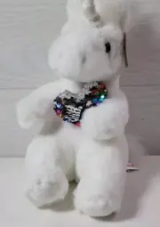 Aurora White Unicorn Holding Sequin Reversible Heart Plush Stuffed Animal 10"