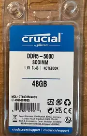 Crucial 48GB 5600MHz DDR5 SO-DIMM RAM PC5-44800 Laptop Memory CT48G56C46S5