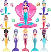 10pcs Diving Mermaid Princess Dolls With Shell Swimming Pool Accessories and 8pcs Diamonds Set Kids Pool Toys, Party Supplies & Water Toys for Kids