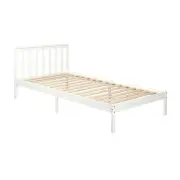 Design Square Wooden Timber Solid Pine Single Size Bed Frame - White