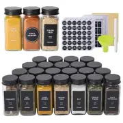 Glass Spice Jars with 576 Labels-Spice Jars with Black Metal Caps, 4oz Empty 24