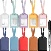 Rustark 11Pcs 10 Colors Leather Luggage Tags Set, PU Leather Luggage Tag with Buckle Baggage Tags Travel ID Tags Suitcase Tags with Marker Pen for Traveling (Vertical Flip Cover)