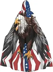 Eagle With Usa Flag Print Hooded Grace Cloak For Women Men Halloween Cosplay Carnival Parties Themed Events, Black
