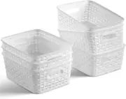 Set of 6 Plastic Storage Baskets - Small Pantry Organizer Basket Bins - Househol