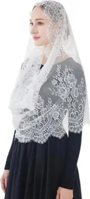 Wgior Spanish Infinity Veils for Church Lace Chapel Catholic White