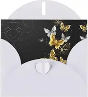 Gold White Butterflies Black Pearl Paper Holiday Greeting Card (Horizontal) Birthday Greeting Card Blank Greeting Card