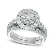 1.75 CT. T.W. Composite Natural Diamond Frame Bridal Engagement Ring Set in Solid 10K White Gold