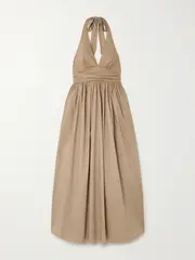 [Matteau] Matteau - Gathered Organic Cotton-poplin Halterneck Maxi Dress - Beige - 3 3 Neutrals