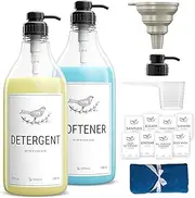 Liquid Laundry Detergent Dispenser and Fabric Softener Dispenser 67 Oz - Hard Plastic Laundry Containers for Detergent - Laundry Soap Dispenser Bottle with No Leak Pumps, Caps, Labels, Funnel