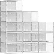 12 Pack XX Large Shoe Organizer Storage Boxes for Closet, Modular Space Saving Shoe Boxes Clear Plastic Stackable Sneaker Containers Display Case with Lids, White02