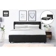 Marseille Storage Bed Frame - Black, Double - Double