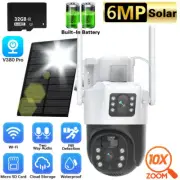 Dual-Lens Solar Battery Powered Security Camera Wireless Wifi Outdoor Cam 32GB