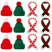 Christmas Mini Santa Hat And Xmas Scarf Set Knit Hat Plaid Scarf Bottle