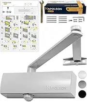 NAPOLEON N-1000 Automatic Hydraulic Door Closer Residential or Commercial - Drilling Jig - Easy and Quick Assembly - Force 3 Door 60kg - Fire Door - EN1154 Standard (White)