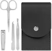 LOPHE 4-Piece Manicure Set, Professional Pedicure Set in Polished Stainless Steel, Nail Scissors and Tweezers Set with Case, Nail Care Set for Women, Men, Travel Friendly, Black
