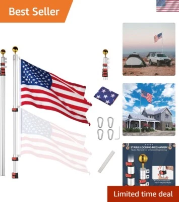 25ft Aluminum Telescopic Flagpole Fly 2 Flags Outdoor Kit for Garden Use