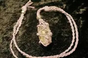 Purple macrame necklace gemstone pouch with clear quartz Double Terminator