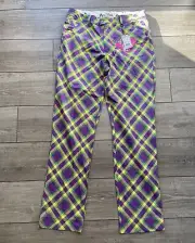 Royal and Awesome Men`s Golf Pants Mardi Grass Tartan Purple Golf Pants 34-34