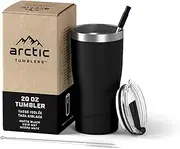 Arctic Tumblers | 20 oz Matte Black Insulated Tumbler with Straw & Cleaner - Retains Temperature up to 24hrs - Non-Spill Splash Proof Lid, Double Wall Vacuum Technology, BPA Free & Built to Last