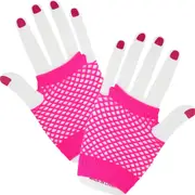 Neon Hot Pink Short Fingerless Fishnet Gloves