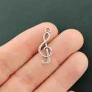 10 Treble Clef Charms Antique Silver Tone Music Note - SC7995