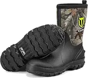 [TideWe] Rubber Boots for Men, 5.5mm Neoprene Insulated Rain Boots with Steel Shank, Waterproof Mid Calf Hunting Boots, Sturdy Rubber Work Boots for Farming Gardening Fishing