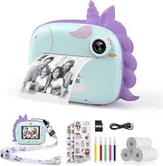 HiMont Camera Instant Print, Digital Camera for Kids with Zero Ink Print Paper & 32G TF Card, Selfie Video Camera with Color Pens & Photo Clips for DIY, for Girls Boys 3-12 Years Old (Green)