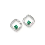 14k White Gold 1/10ct Real Diamond u0026 Emerald Earrings