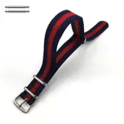 Red and Navy Stripes One Piece Slip Through Nylon Watch Band Strap SS Buckle #07