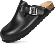 [Dumalum] Womens Clogs Leather Mules Cork Footbed Potato Shoes Comfort Slip on Sandals with Arch Support Clogs for Women Men Dupes Unisex Home Slipper