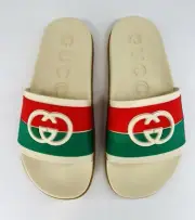 GUCCI Pursuit Women Double G Interlocking GG Logo Rubber Slide Sandals EU 39