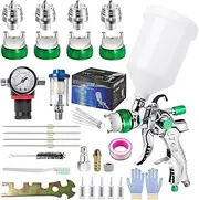 HVLP Paint Spray Gun Kit with 4 Nozzles, Spray Gun, Paint Spray Gun Kit with 1.4 mm & 1.7 mm & 2.0 mm & 2.5 mm Nozzles, Paint Gun Compressed Air Gravity Sprayer with Paint Spray Accessories