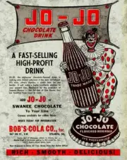 JO JO CHOCOLATE DRINK BOBS COLA CLOWN HEAVY DUTY USA MADE METAL ADVERTISING SIGN