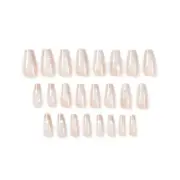 24 Pcs French Tip Press-On Nails Artificial Pearl Decorations Include Nail-Gule
