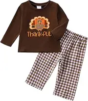 [Fiomva] Toddler Baby Boy Girl Outfit Embroidered Sweatshirt Top+Plaid Pants Set Little Boy Girls Spring Fall Winter Clothes