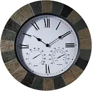 14 in Garden Wall Clock with Thermometer and Hygrometer, Indoor and Outdoor Slate Effect Wall Clock, Very Suitable for Indoor Or Outdoor Use