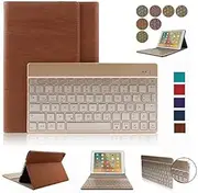 iPad Air 2 Case,Dingrich Ultra Slim Light Weight Trifold Case with Luxury Magnetic Detachable Aluminum Bluetooth Keyboard for iPad Air 2 with Auto Sleep/Wake Feature + Screen Protector + Stylus(Brown)