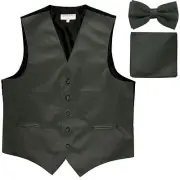 New Men's formal vest Tuxedo Waistcoat_bowtie & hankie set Dark gray wedding