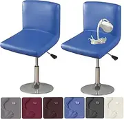 HFCNMY Bar Stool Chair Covers, 2 Pack Stretch Waterproof PU Covers with Backs Washable Swivel Barstool Slipcovers Back for Low Short Blue (CLL2023PUXZYT0316-13)