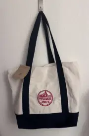 Trader Joe's Reusable Canvas Eco Tote Bag Heavy Duty Navy Blue White New