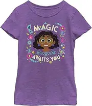 [Disney] Pixar Encanto Magic Awaits You Mirabel Girls Heather T-Shirt, Purple Berry, X-Large
