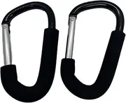 VISAMENSS Stroller Hooks, Grocery Bag Shopping Bag Holder Handle Carrier Tool Multi Purpose Snap Hook Organizer Accessories with Soft Foam Grip, Pack of 2, Black - 14cm*8cm