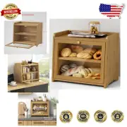 Elegant 2-Tier Bamboo Bread Box for Stylish Kitchen Organization and Freshness