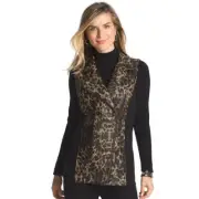 Chico's Animal Print Mixed Tweed Vest Jacket Black Size 2 Large NWT $109