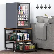 21x21in Mini Fridge Stand with Storage, Heavy Duty Mini Fridge Table with 4 Lockable Wheels for Coffee Bar 220LBS Compact Beverage Refrigerator Stand Cabinet Dorm Fridge Cart for Office Home (Brown)