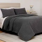 Aveallore Lightweight King Size Bed Quilt Sets Coverlet Bedspread for All Seasons, 3 Piece (1 Quilted Bedspread King Size, 2 Pillow Shams),Grey