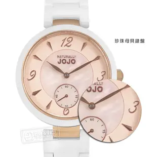 NATURALLY JOJO / 珍珠母貝 陶瓷手錶 粉x玫瑰金框x白 / JO96986-10R / 37mm