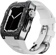 [CZKE] Carbon Fiber Case for Apple Watch 7 45mm 44mm Fluororubber Strap Luxury Set Frame Bezel Modification Kit for IWatch 8 7 6 5 4 SE
