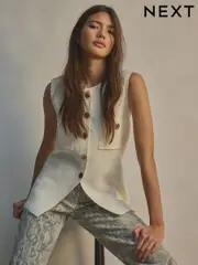 White/Ecru Smart Knitted Button Waistcoat Top (E92902) | $71